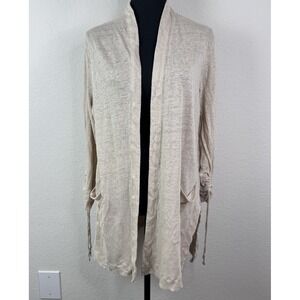 J Jill Love Linen Open Front Cardigan Womens L Beige 100% Linen Boho Lagenlook‎